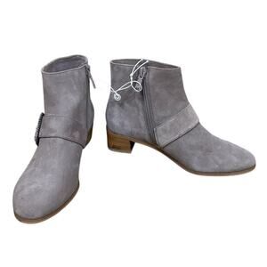 Jack Rogers Izzie Suede Ankle Boots Booties Block Heel French Grey Size 6 NEW